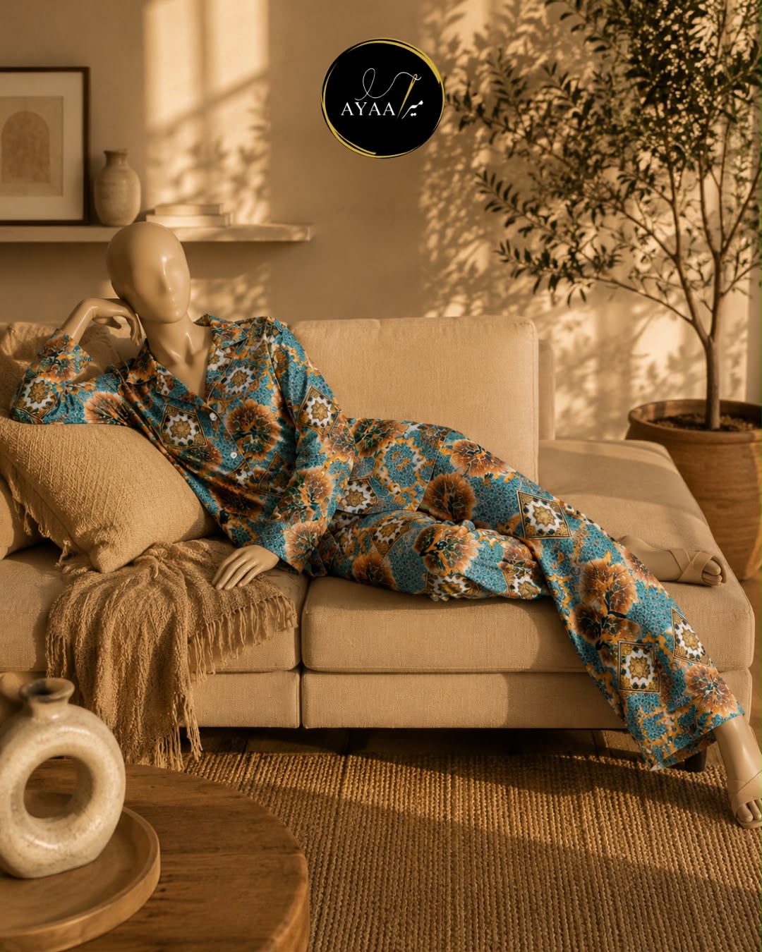 Printed China Silk Night Wear