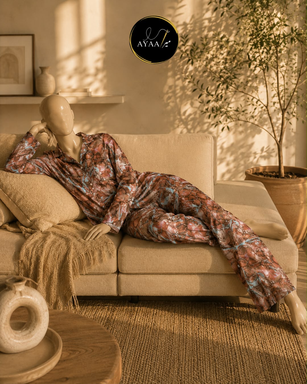 Printed China Silk Night Wear