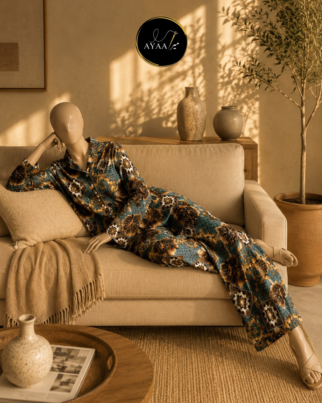 Printed China Silk Night Wear