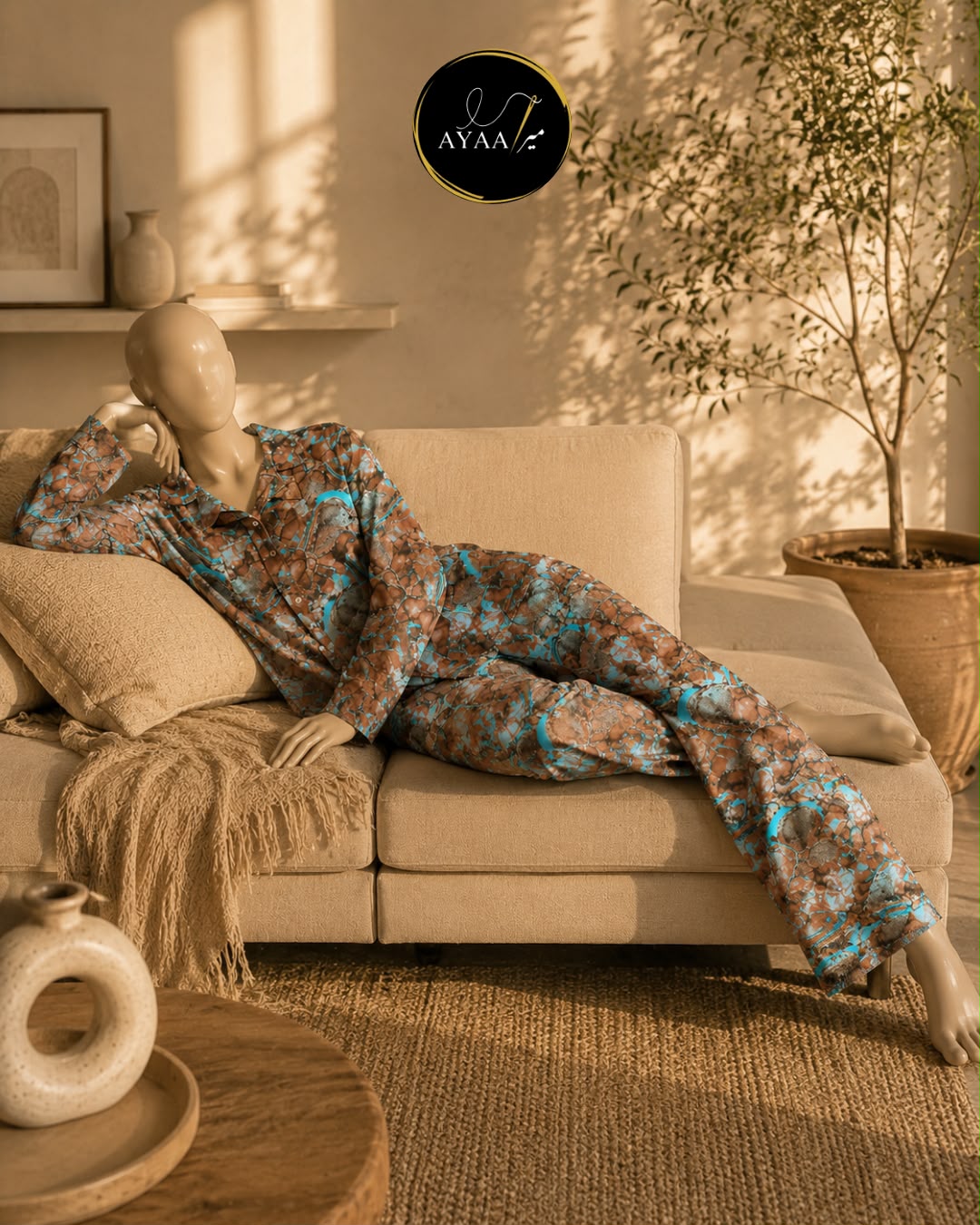 Printed China Silk Night Wear